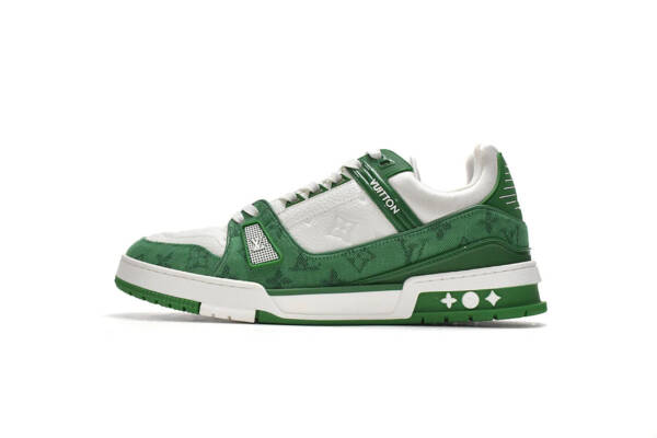 Louis Vuitton Trainer Green Monogram Denim White - Image 2