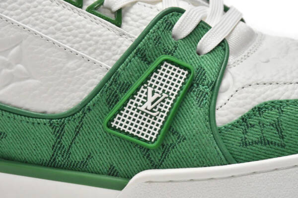 Louis Vuitton Trainer Green Monogram Denim White - Image 8