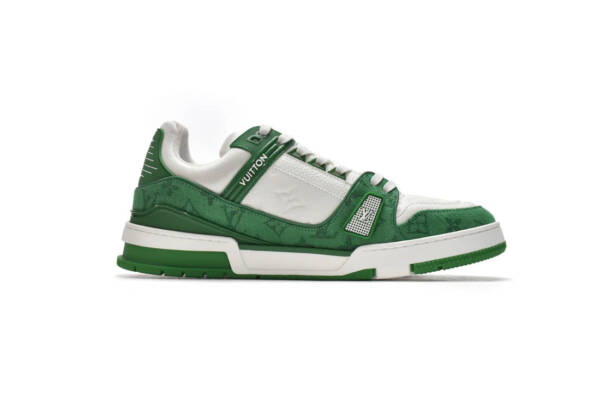 Louis Vuitton Trainer Green Monogram Denim White - Image 3