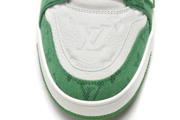 Louis Vuitton Trainer Green Monogram Denim White - Image 4